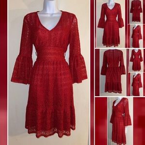 London Times Lace Bell Sleeves Dress